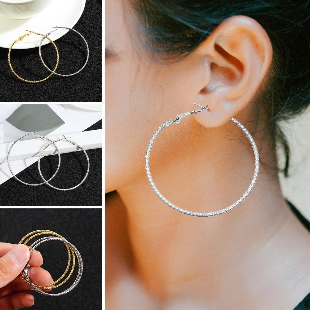 Top Round Hoop Earrings Wanita Pesta Pernikahan Pertunangan Lingkaran Besar Elegan Cantik Kristal