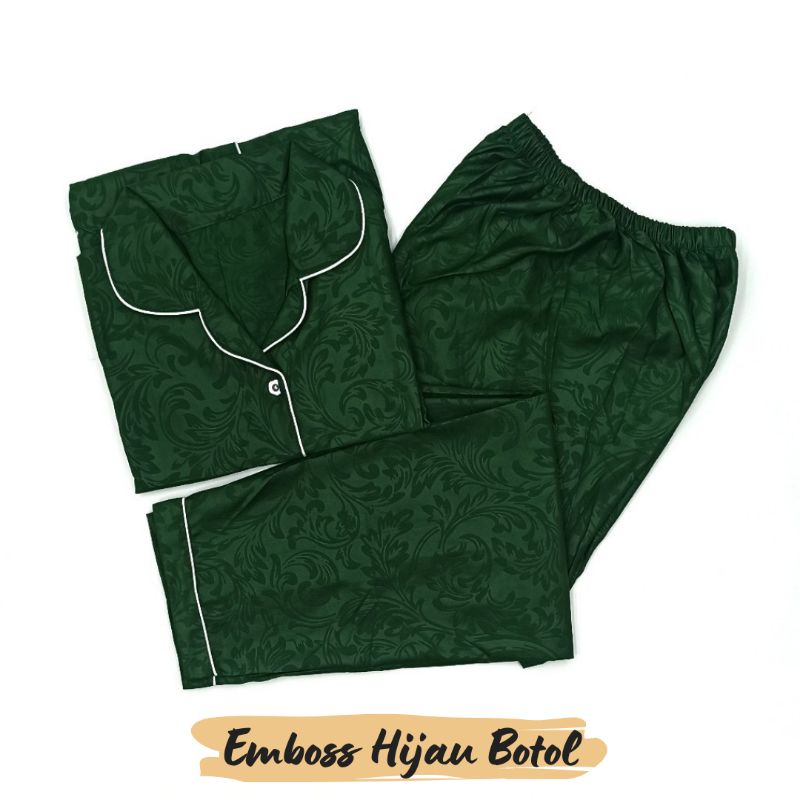 Baju Tidur Wanita | Piyama Wanita Kekinian | Oneset Setelan Wanita Bahan Katun Polymicro Bebas Pilih Motif-Emboss Hijau Botol
