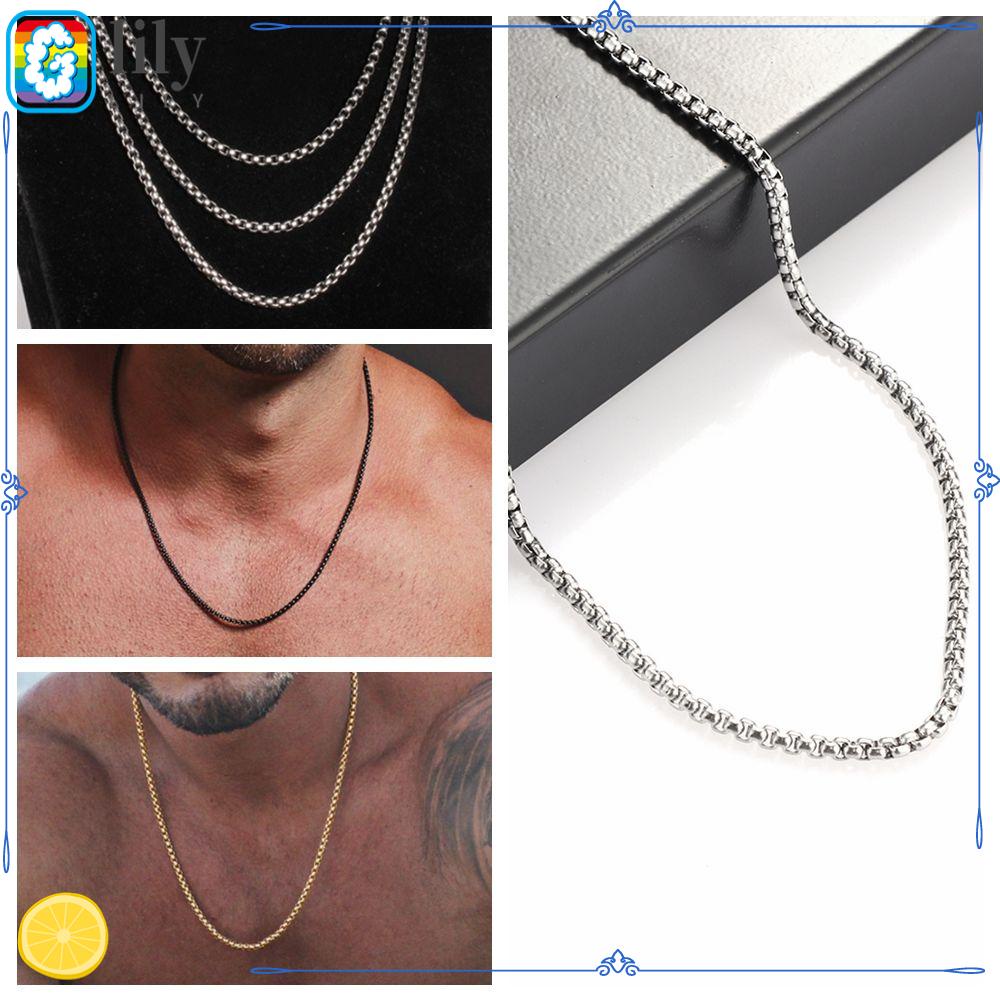 Kalung Rantai Manik-Manik Bentuk Persegi Bahan Titanium Steel Ukuran 3mm Warna Emas Hitam Silver Untuk Pria