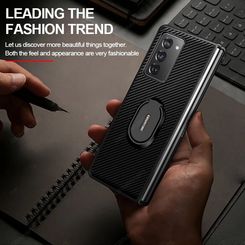 Luxury Carbon Fiber Case for Samsung Galaxy Z Fold 3 with Ring Buckle