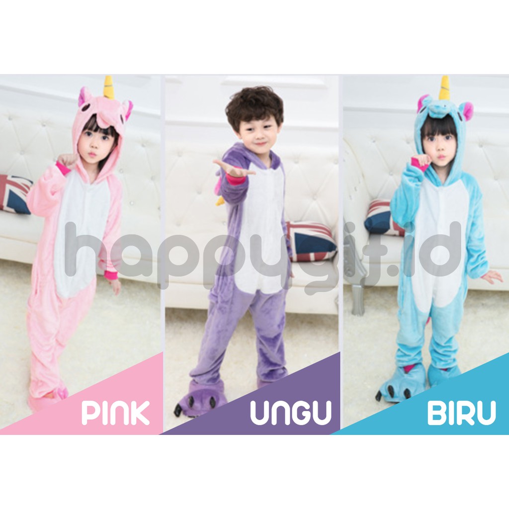 KOSTUM PIYAMA ONESIE BAJU TIDUR ANAK UNICORN KID MILKY + SOFT PURPLE