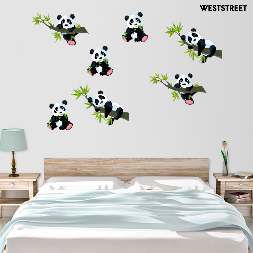 Stiker Dinding Bahan Mudah Dilepas Gambar Kartun Panda Untuk Dekorasi Kamar Anak<br />
