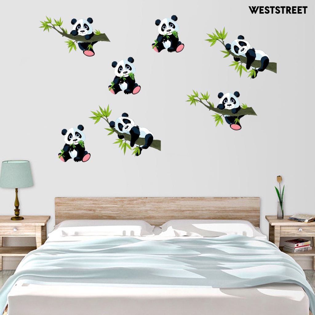 Stiker Dinding Bahan Mudah Dilepas Gambar Kartun Panda Untuk Dekorasi Kamar Anak<br />
