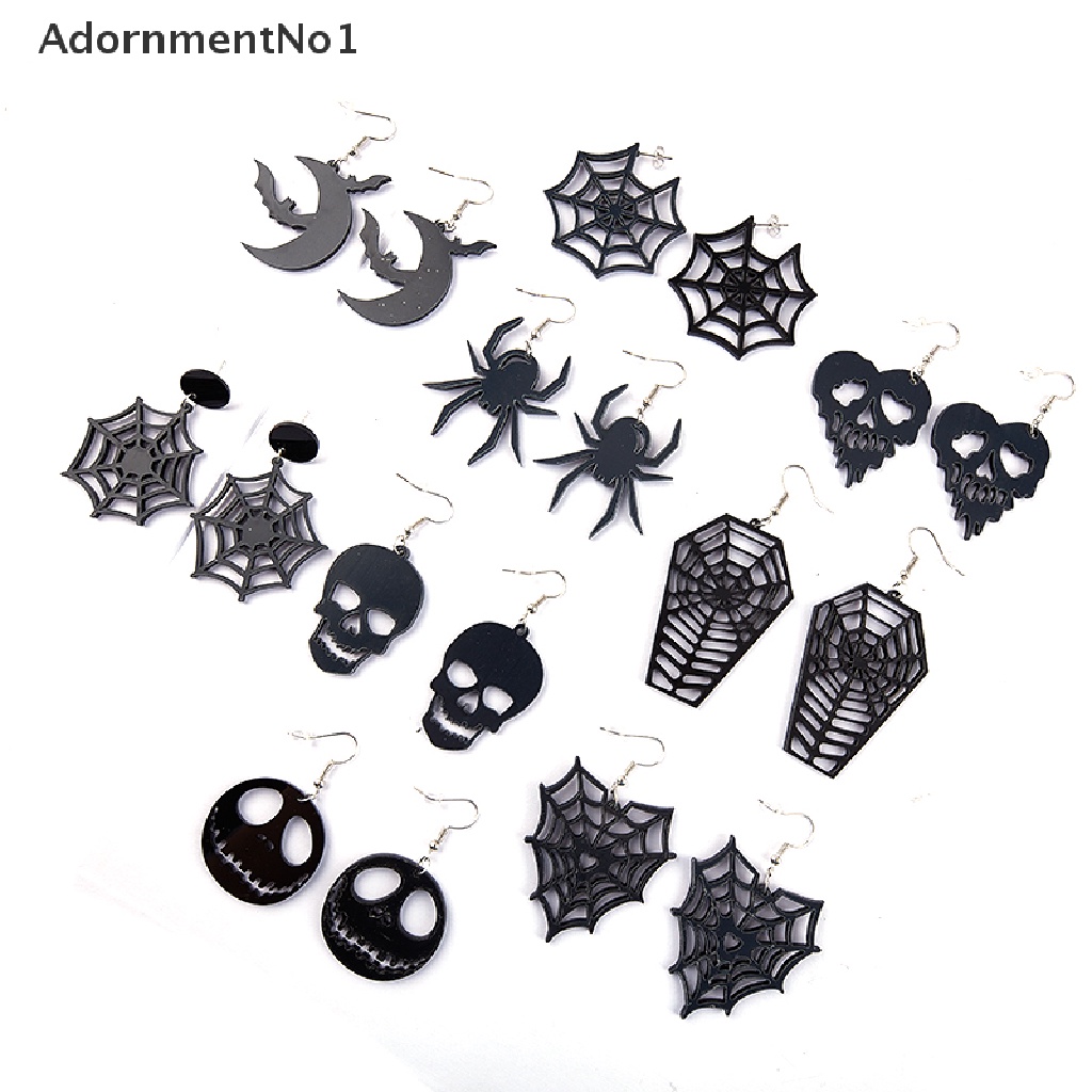 (AdornmentNo1) Anting Gantung Panjang Kait Motif Tengkorak + Hati + Hollow Untuk Perhiasan Wanita / Halloween