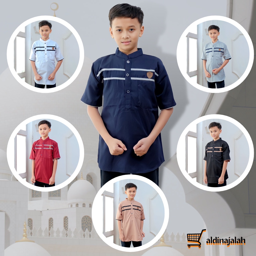 Baju Muslim Koko Kurta Anak Cowok Remaja SD, SMP Model List Dada Terbaru Lengan Pendek (Model A)