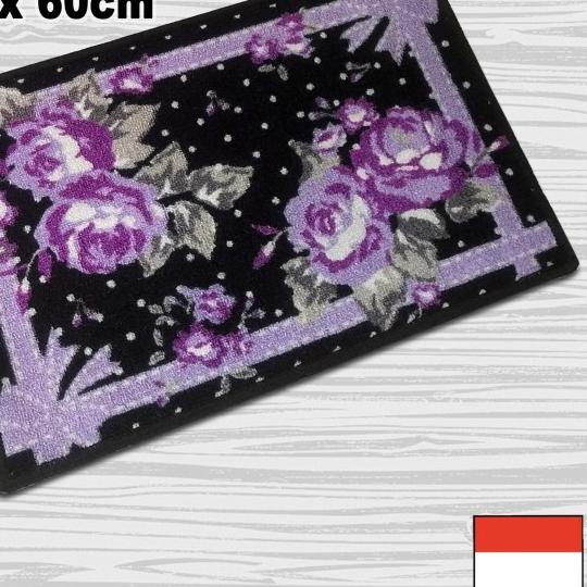 ✲ Keset kaki motif alas lantai dapur kamar mandi pintu masuk anti slip - Bunga HitamUngu ➱
