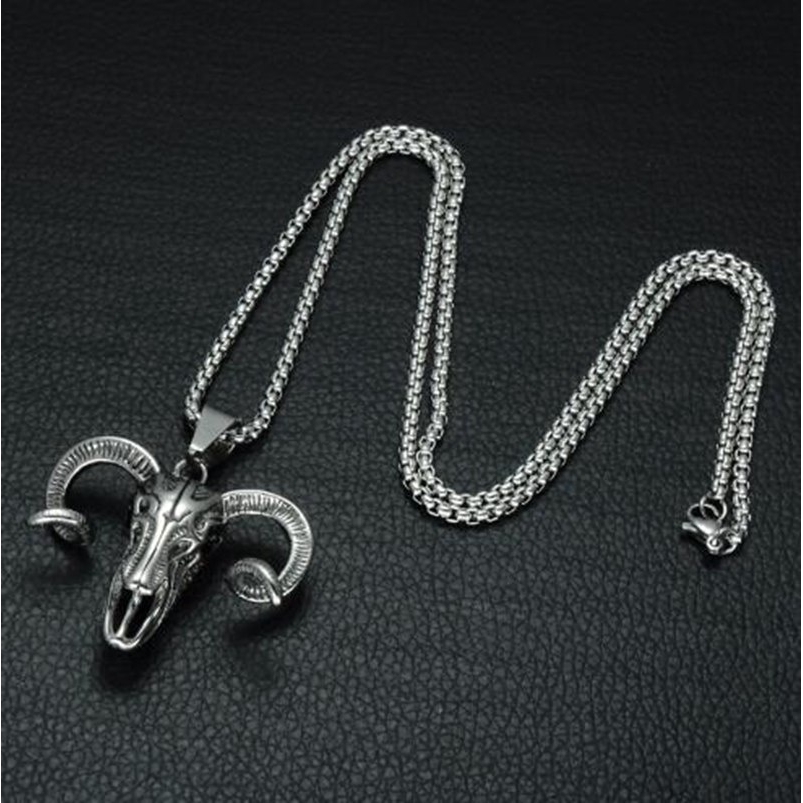 Kalung Rantai Liontin Tengkorak Bahan Titanium Steel Warna Silver Gaya Gothic untuk Pria / Wanita