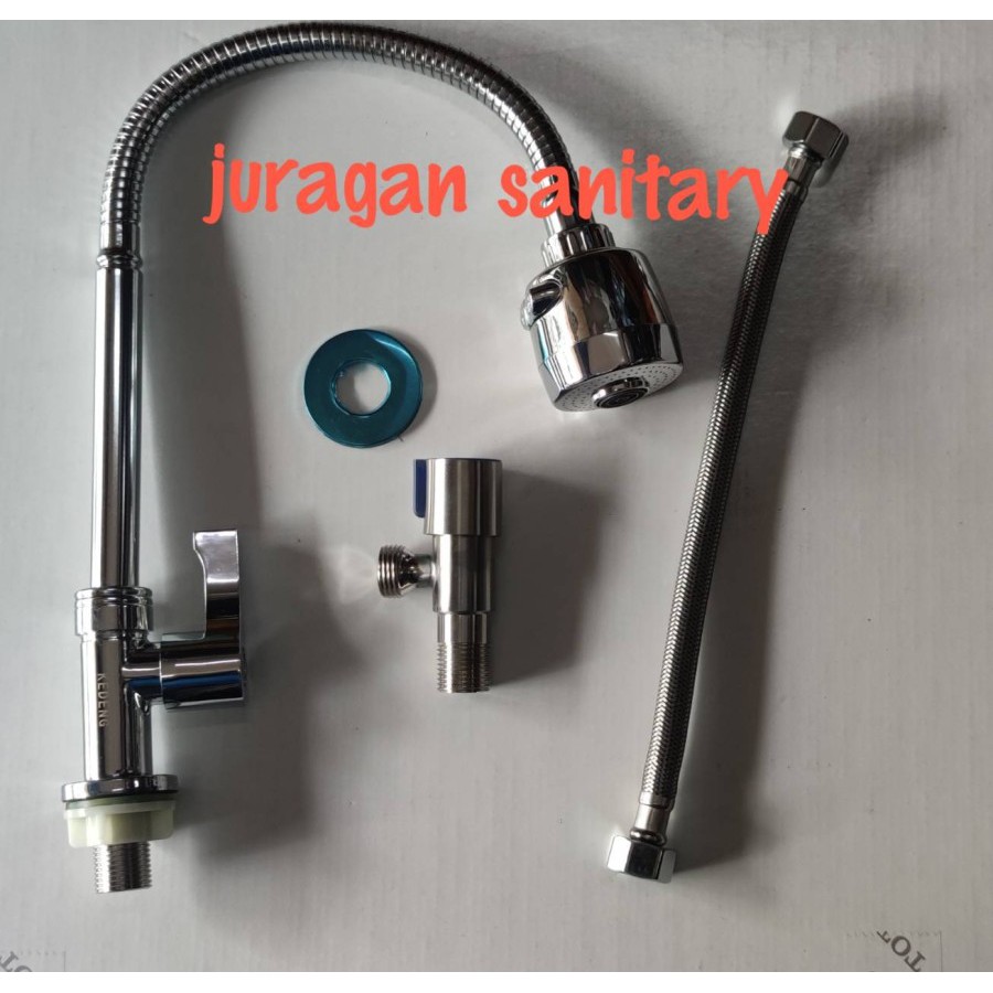 Kran Cuci Piring / Kran Angsa Meja Set Fleksibel + Stop Kran