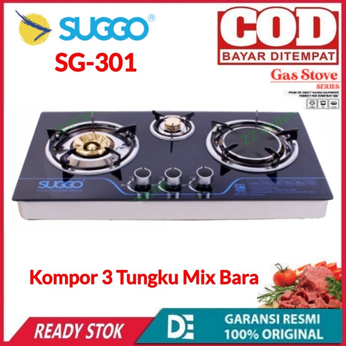 Kompor 3 Tungku Tanam Kaca SUGGO SG-301 [BISA TANAM/DUDUK] GARANSI RESMI 1TAHUN