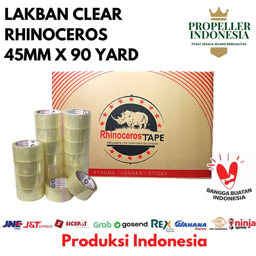 Lakban Bening Putih RHINOCEROS Tape 2 inci 45MM X 90 Yard @72Pcs/Dus