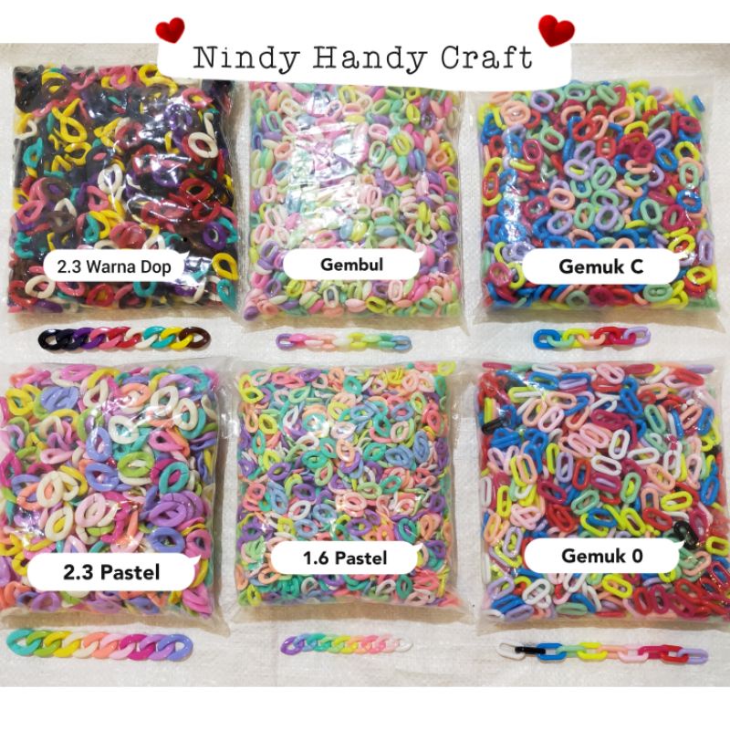 Grosir Rantai Plastik Warna Warni /pon - Rantai Gembul - Rantai Sambung - Manik Manik Rantai Kerang