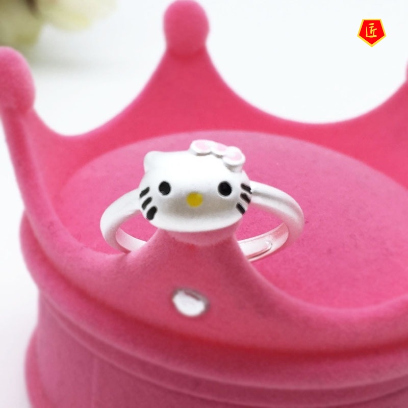 [Ready Stock]Women's Cartoon Cat Silver Ring Cute Personality