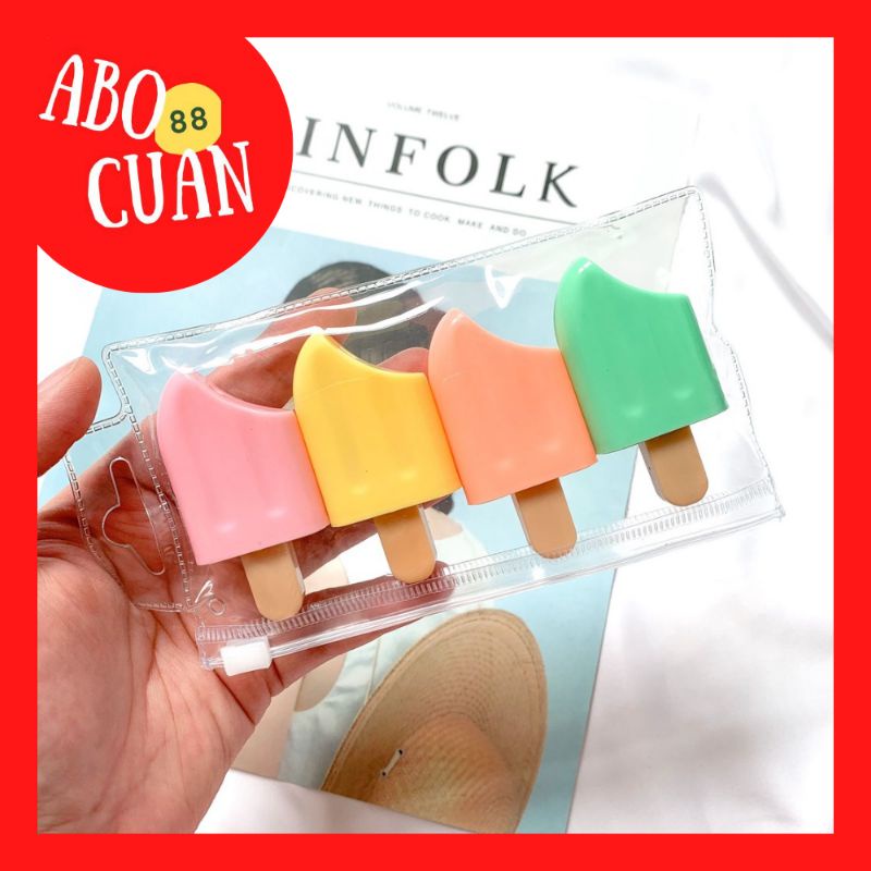 

[COD] Set Highlighter Ice Cream Stick Isi 4 Alat Tulis Sekolah Kantor Stationery Lucu Unik