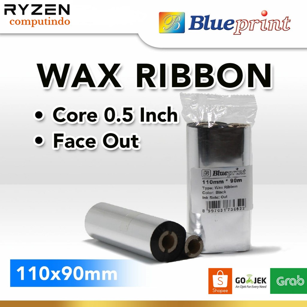 

BLUEPRINT Wax Ribbon Barcode Label 110mm x 90m Thermal Transfer Ribbon - ukuran 110x90mm