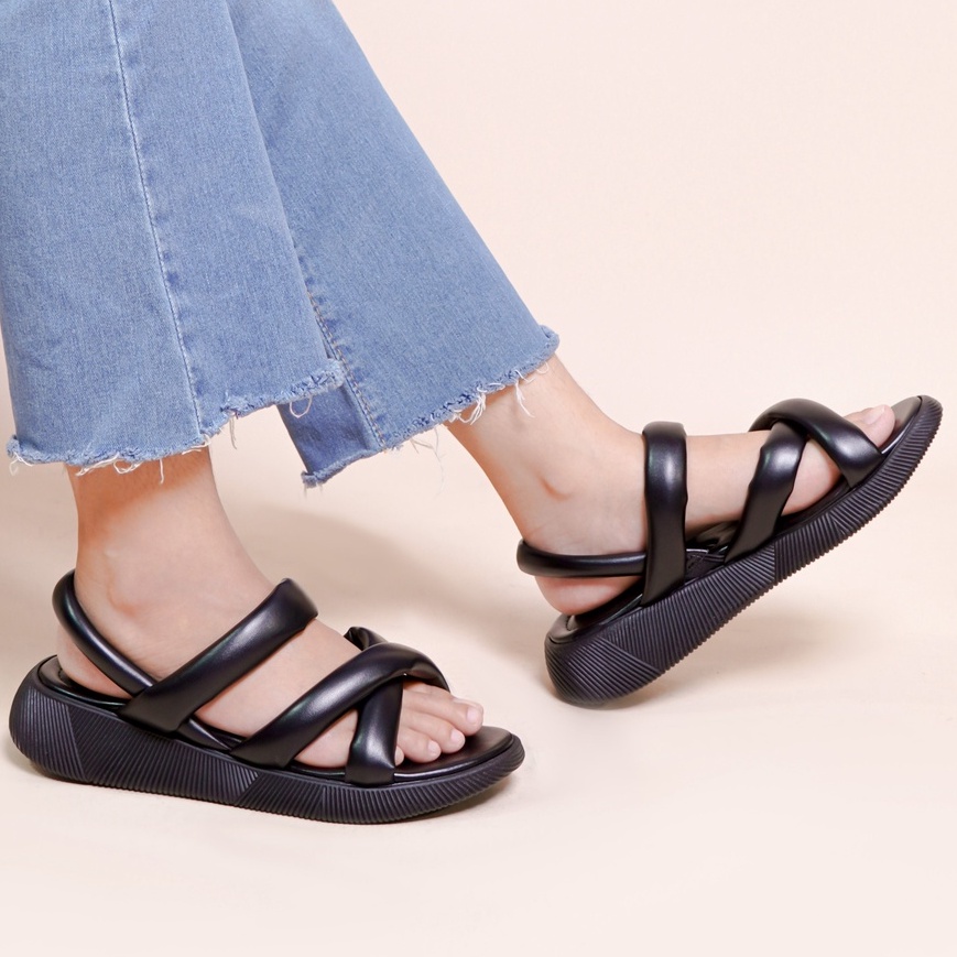 LAPEPA YUK - Sepatu Sandal Wanita Wedges VIVIAN Model Silang dua Tali Strap Belakang Hak Tinggi Sole 3 cm Spatu Sendal Gunung Cewek  Size 36 37 38 39 40 41 Warna Black Yellow Hitam Kuning Premium Terbaru Shoes Ori Original Mall Official Store Promo