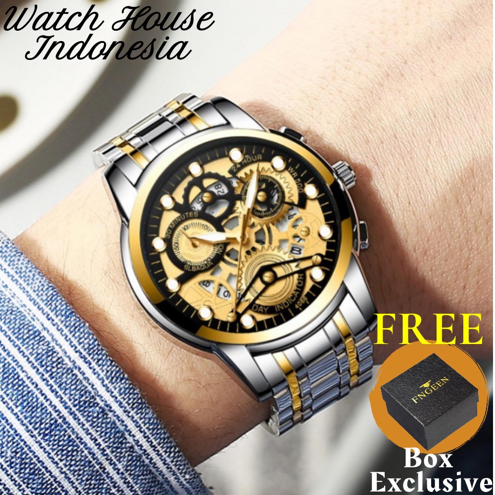 (COD) Jam Tangan Pria Anti Air FNGEEN 4088 Luxury Stainless Steel