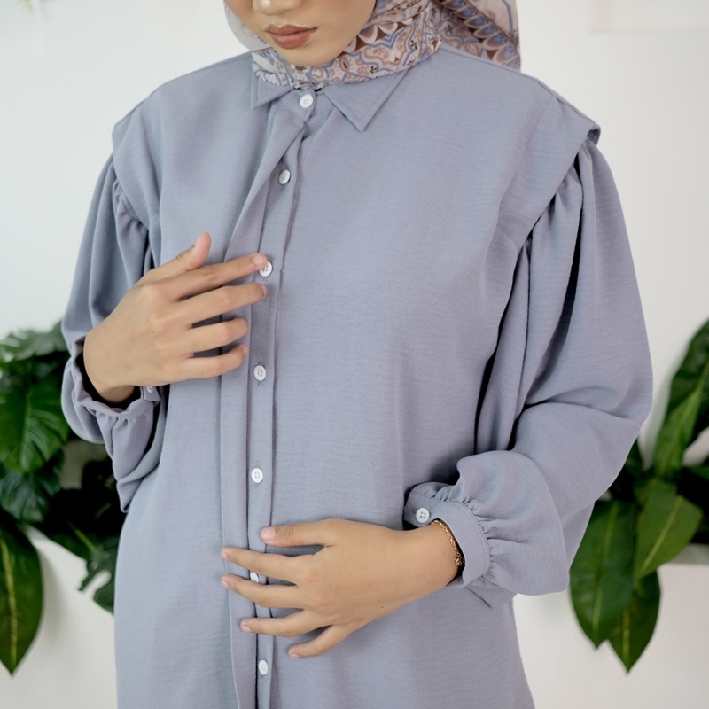 BLOUSE CRINKLE WANITA ATASAN BAJU WANITA BLOUSE ALENA CRINKLE GREY