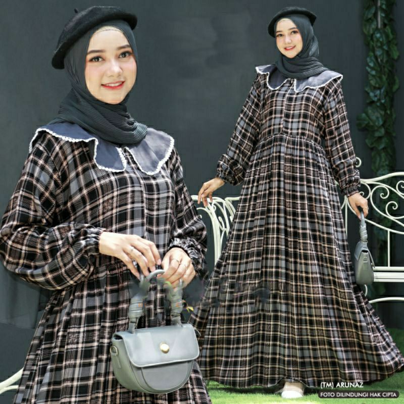 KOTAK DRESS / GAMIS RAYON MOTIF TARTAN / DRESS MOTIF KOTAK KOTAK / GAMIS JUMBO BUSUI / GAMIS BUSUI /
