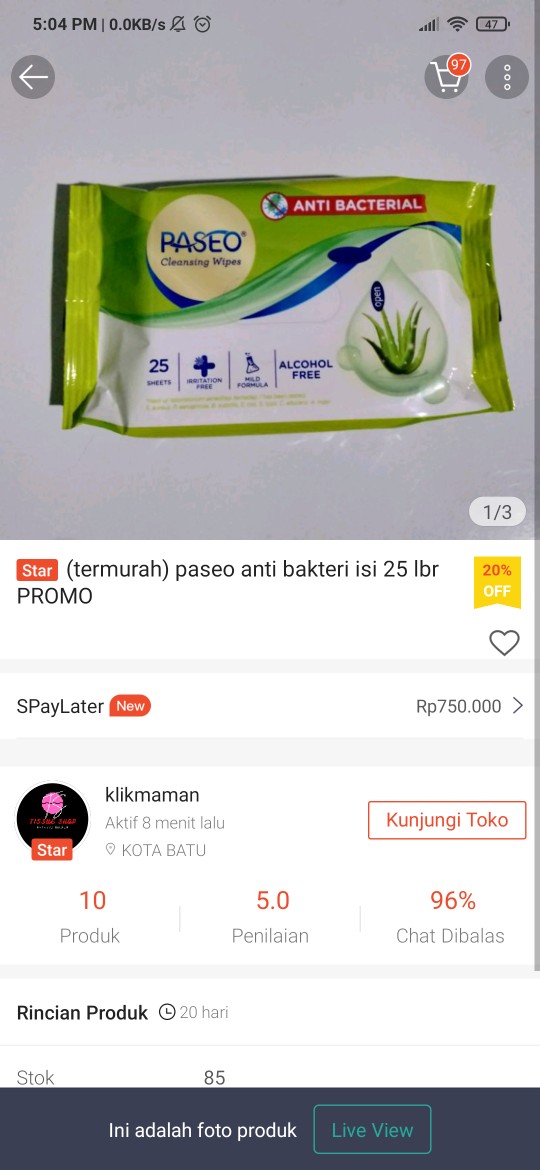 (termurah) Paseo Anti Bakteri Isi 25 Lbr Promo