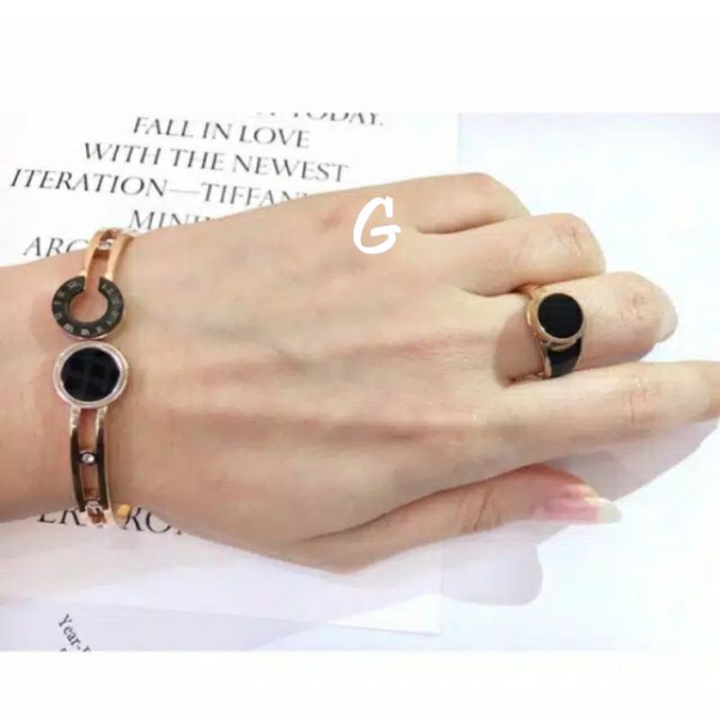 Gelang set + cincin titanium asli anti karat uk glg 6cm