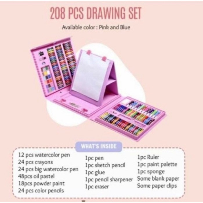 

(BISA COD) Crayon Anak Set Isi 208 Pcs / Alat Lukis Anak Set Pensil Warna Crayon - PINK
