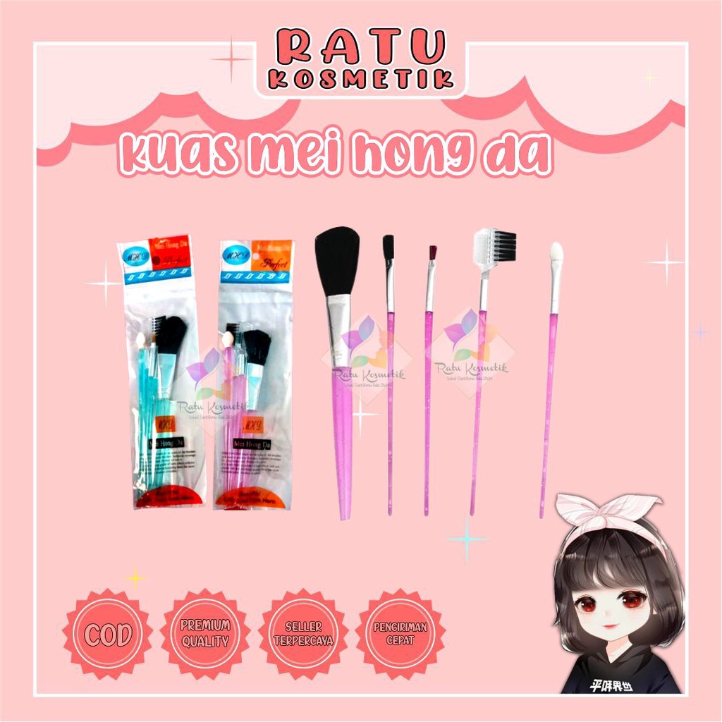 ❤ RATU ❤ Kuas Set Isi 5 Make Up Murah Mei Hong Da | Brush Sponge Spon Eyeshadow isi 12