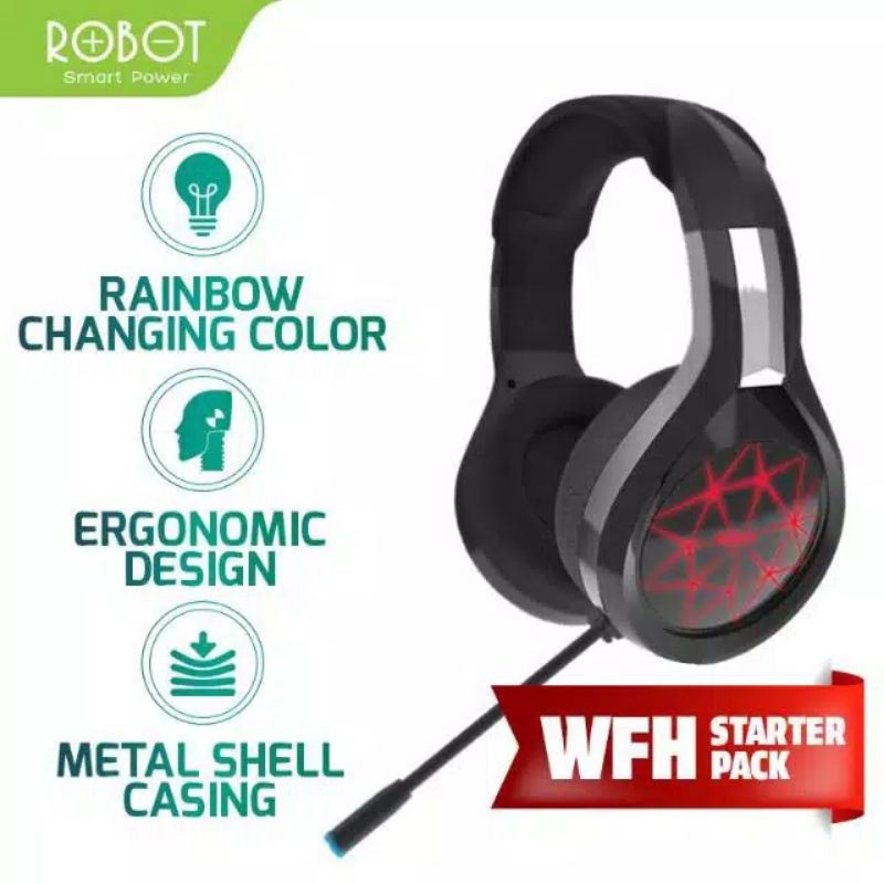 ROBOT RH-G10 Headphone Gaming Wired Headset Wired Earphone 7 LED Extra Bass