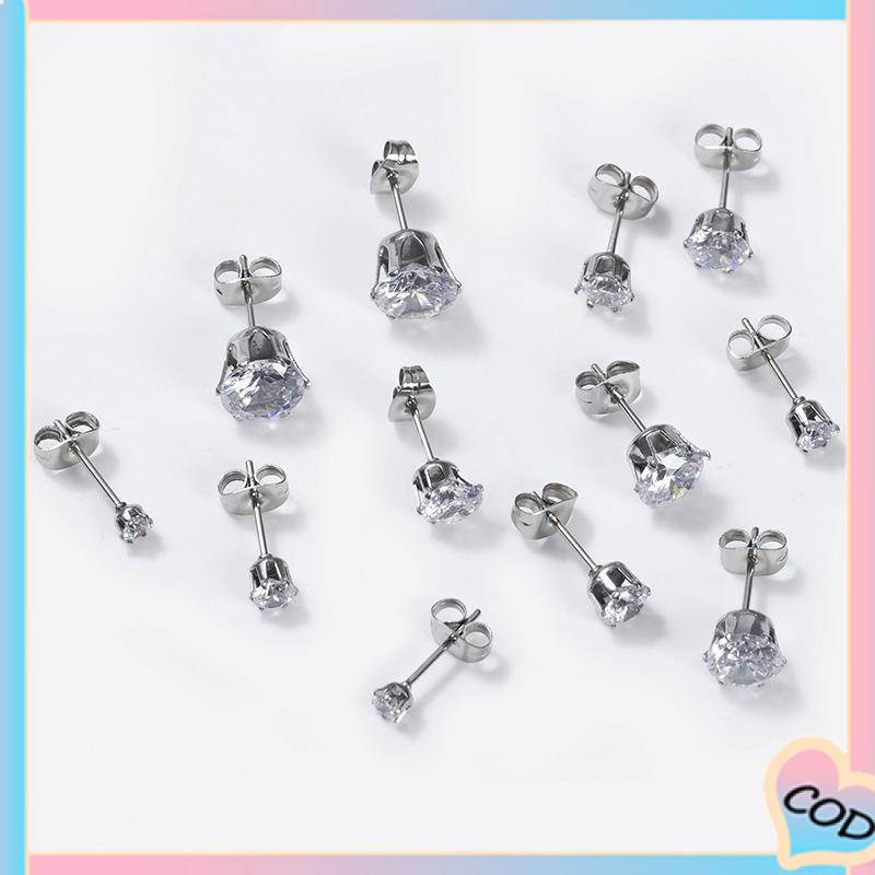 COD❤️Titanium Steel Real Zircon Super Shiny Stud Earrings Diamond Stud Earrings Jewelry-A.one