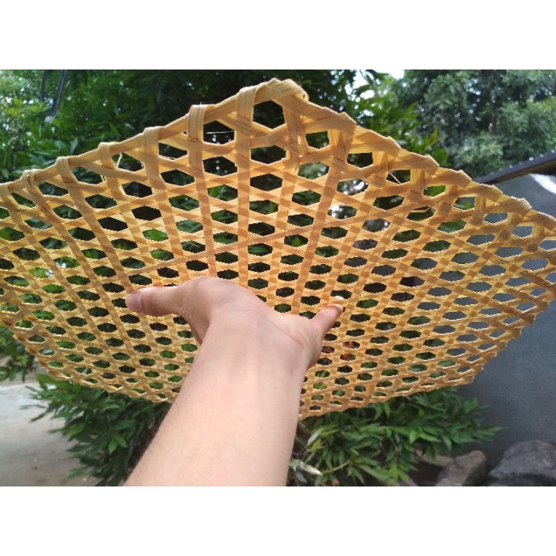 alas piring anyaman bambu segi enam 30cm