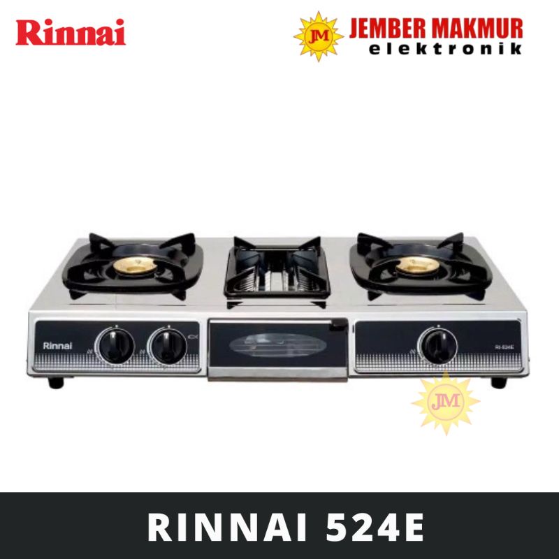 RINNAI RI 524 E Kompor Gas 2 tungku + panggangan 524E 514 KOMPOR PEMANGGANG 3 TUNGKU RINNAI PLUS GRILL