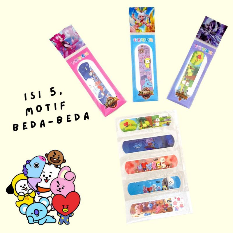 Hansaplas Karakter Plester Plaster Anak Kartun Karakter BT21 Isi 5pcs Tahan Air Waterproof