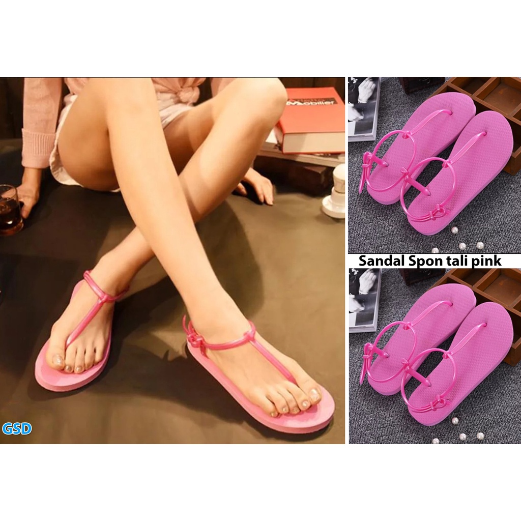 Sandal Spon tali pink/sandal tali/sandal flat/sandal wanita/sandal cewek/jual sandal flat/sepatu sa