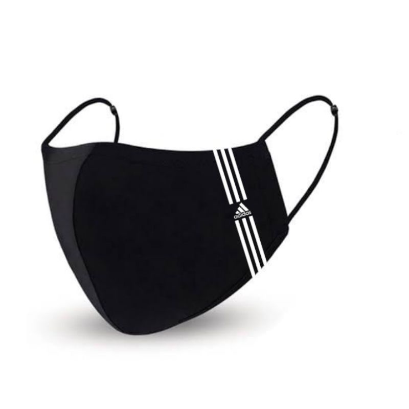 masker kain ADIDAS 3ply lapis Earloop katun hitam pria wanita dewasa anak headlooop distro black scu
