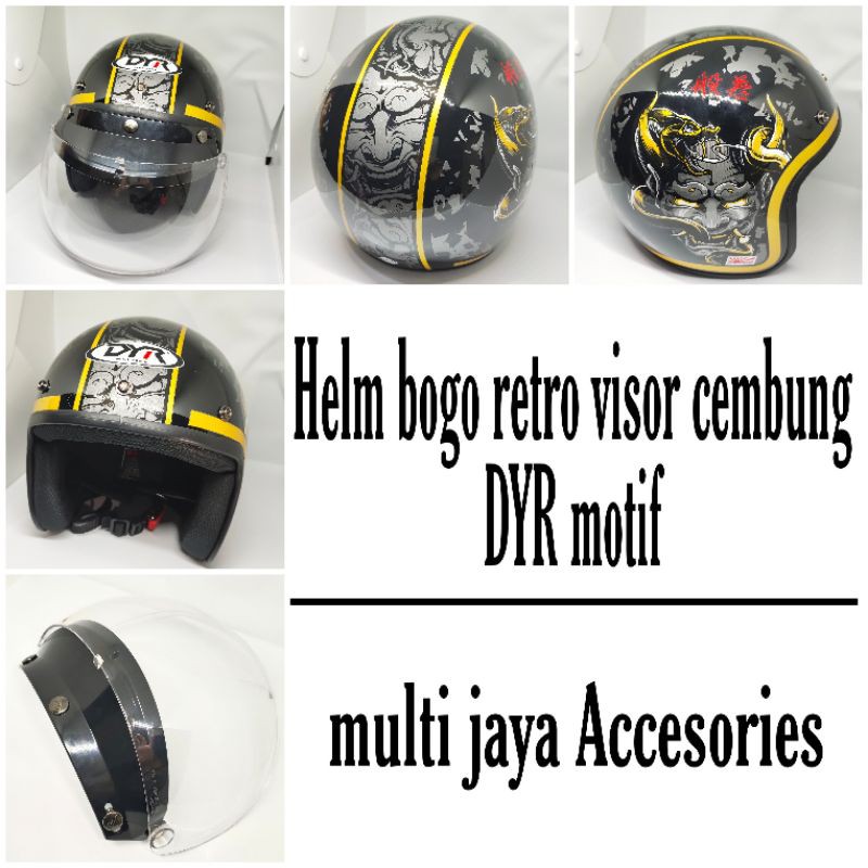 Helm bogo retro visor cembung DYR motif