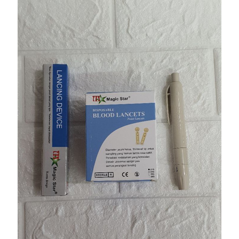 Paket Murah Lancing pen plastik Ms bonus Jarum 100pc magicstar/paket Pen Bekam dan jarum bekam