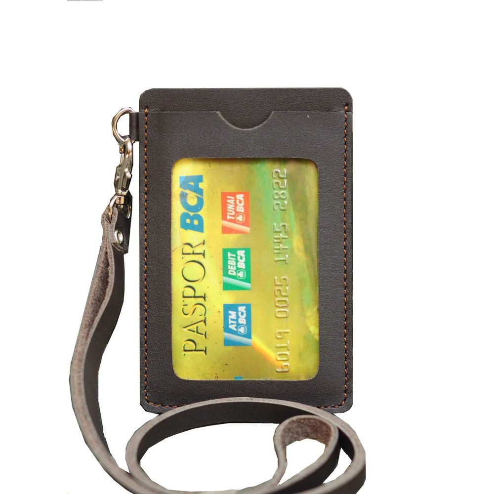 

Promo id card holder name tag tempat kartu nama gantungan kulit coklat tua Murah