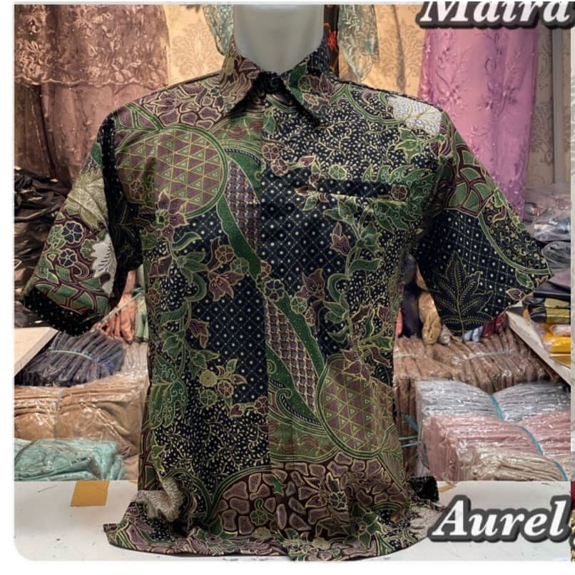 Couple batik kemeja dan rok plisket / set rok plisket dan kemeja batik / motif aurel hijau