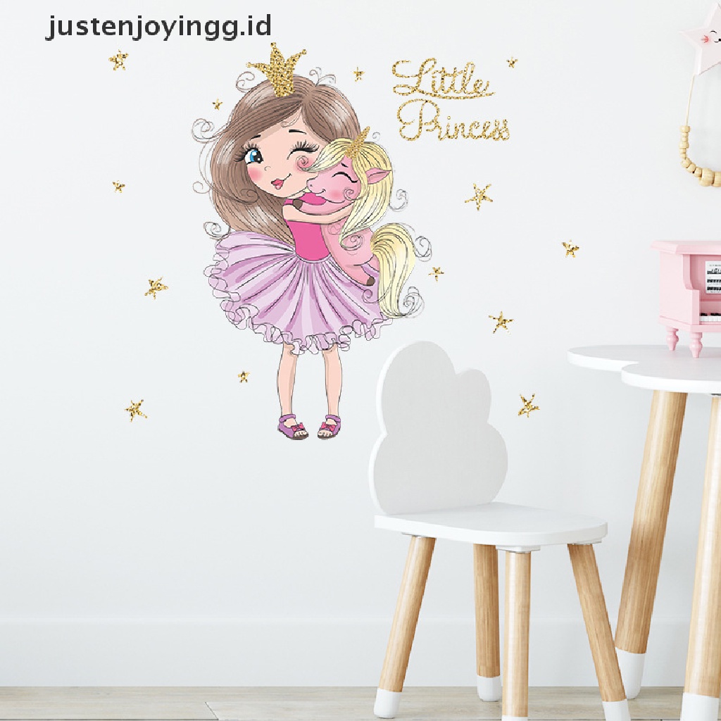 Stiker Dinding Desain princess Dan unicorn Untuk Kamar Tidur