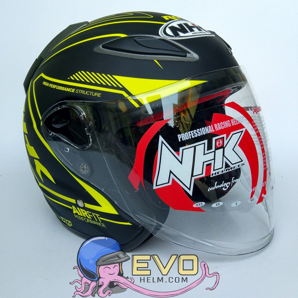 NHK R6 AIRFIT-R GRAPHIC Half Face - Single Visor BLACK DOFF   - YELLOW