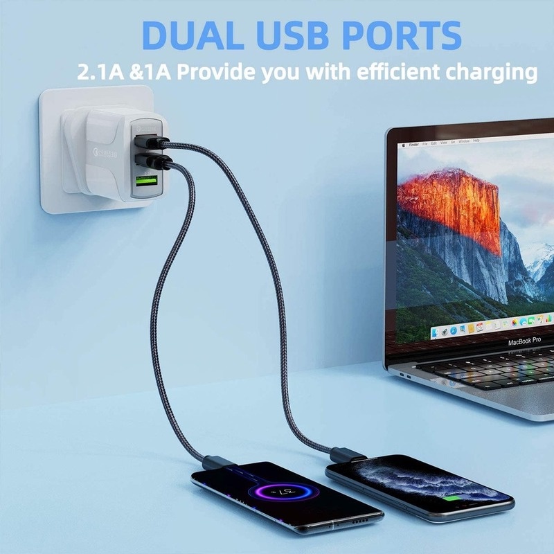 Xnyocn Kepala pengisian standar Inggris QC 3.0charger 2.1A pengisi daya antarmuka USB Kepala pengisian daya perjalanan ponsel 3-port universal USB charger