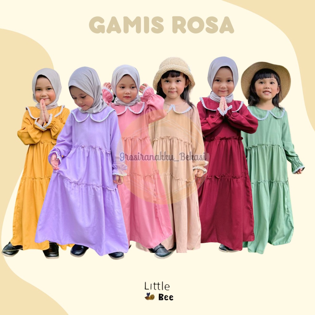 Gamis Anak Rosa Rayon LittleBee Mix Warna Size 2-8 thn