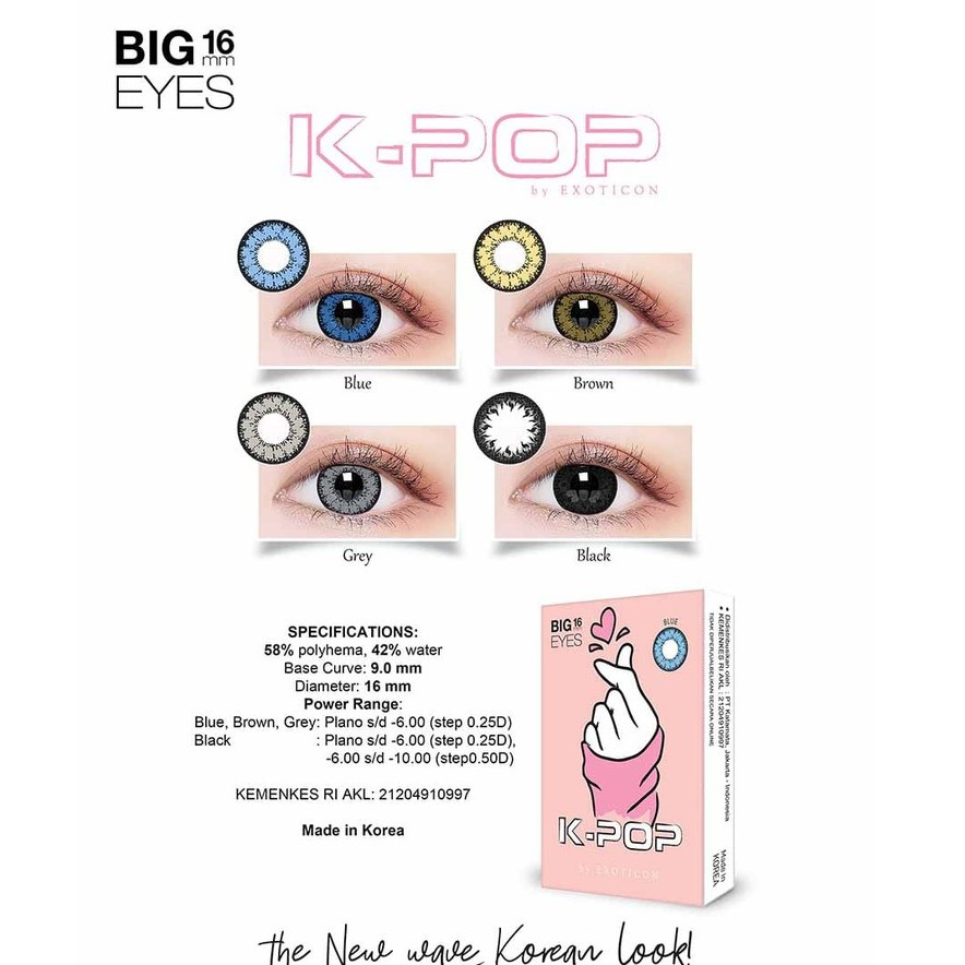 Softlens X2 K-POP DIA 16.00mm NORMAL MINUS Black Grey Brown Blue (-0.50 s/d -3.00) / Soflens Kpop/Lensa  Kontak/BS