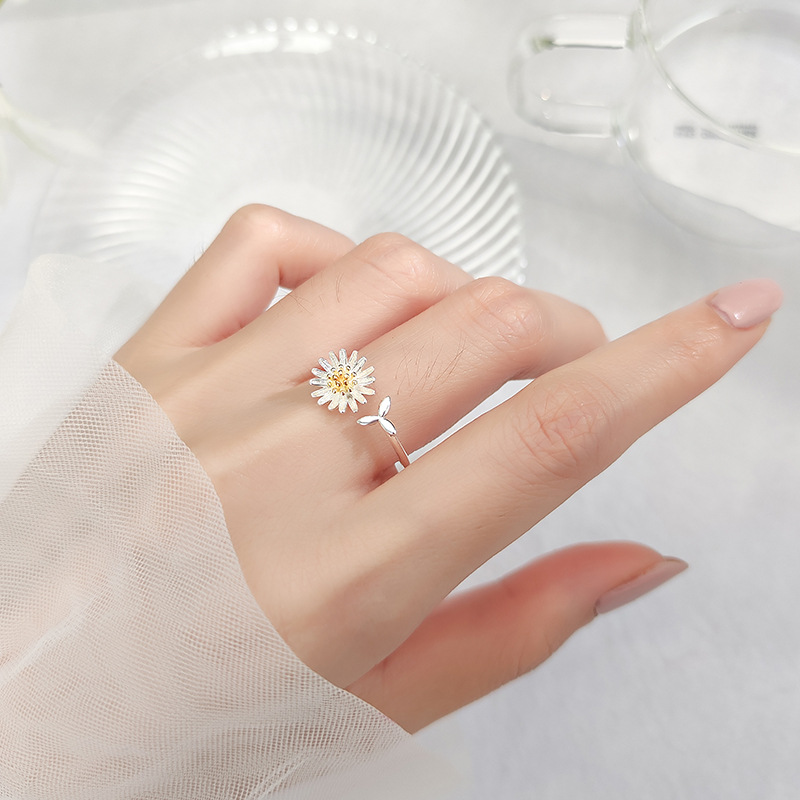 Cincin Kasual Ring Daisy Daun Imut Baru Versi Korea Pembukaan Perhiasan Rings Women Jewelry