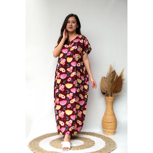 Daster busui bali habel rayon premium panjang semata kaki resleting-B23
