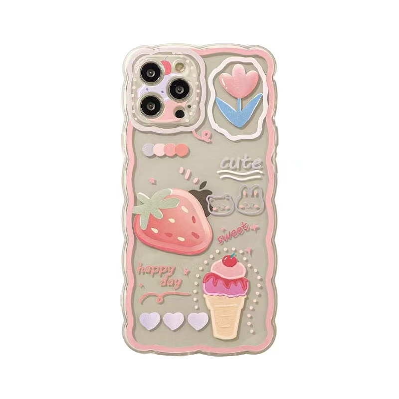 Soft Case Tpu Transparan Motif Es Krim Strawberry Untuk iPhone 13 13pro 13prm 11 7Plus 8Plus Xr XS 13 12pro Max