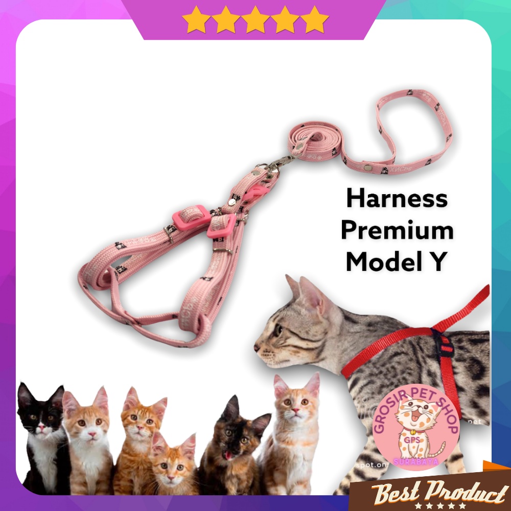 Tali harnes kucing / harness kucing model Y premium