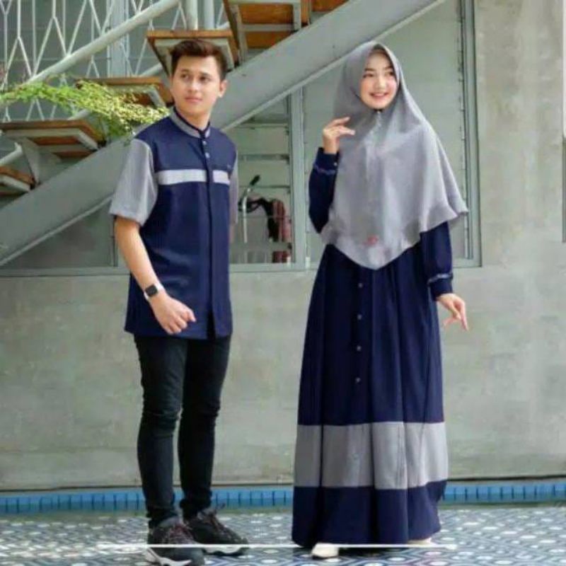 Set Baju Coulpe Pria Wanita Gamis Kemeja Koko Suami Istri Pasangan Free Hijab