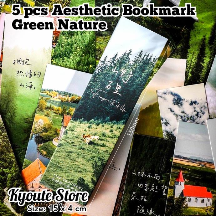 

5 pcs Pembatas Buku Novel Aesthetic Green Nature Bookmark Tanda Bacaan