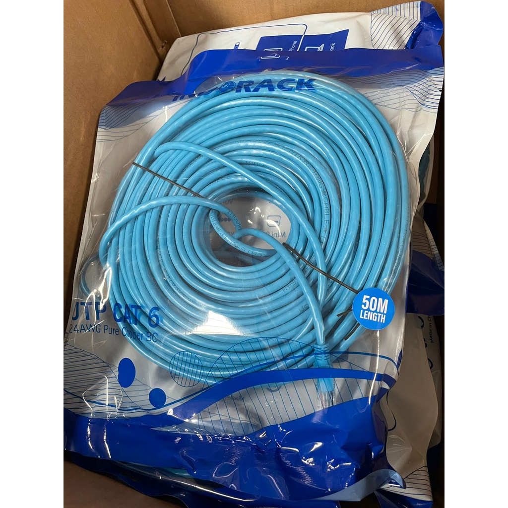 Patch Cord CAT6, 24AWG, 50 Meter Blue / White / Yellow - INDORACK 50 Meter