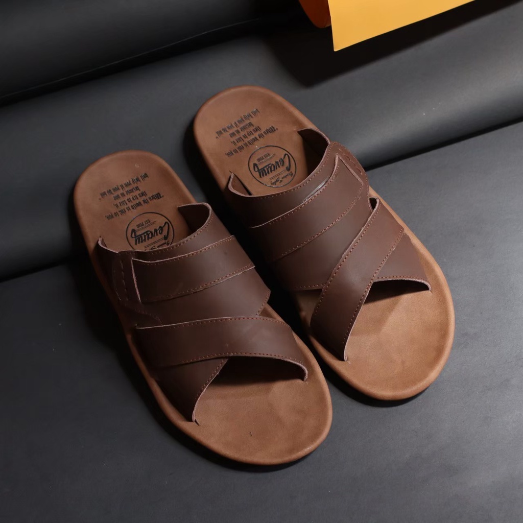 SANDAL PREMIUM CEVANY EXO KULIT PRIA ASLI || SANDAL SLIDE PRIA CASUAL SANTAI BRAND ORIGINAL TERBARU || SANDAL SLOP INDIAN KULIT PRIA